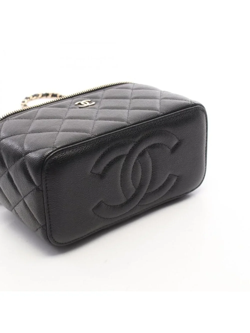 Chanel Shoulder Bag Quilted Small Vanity with Mirror Black Caviar Leather Chain